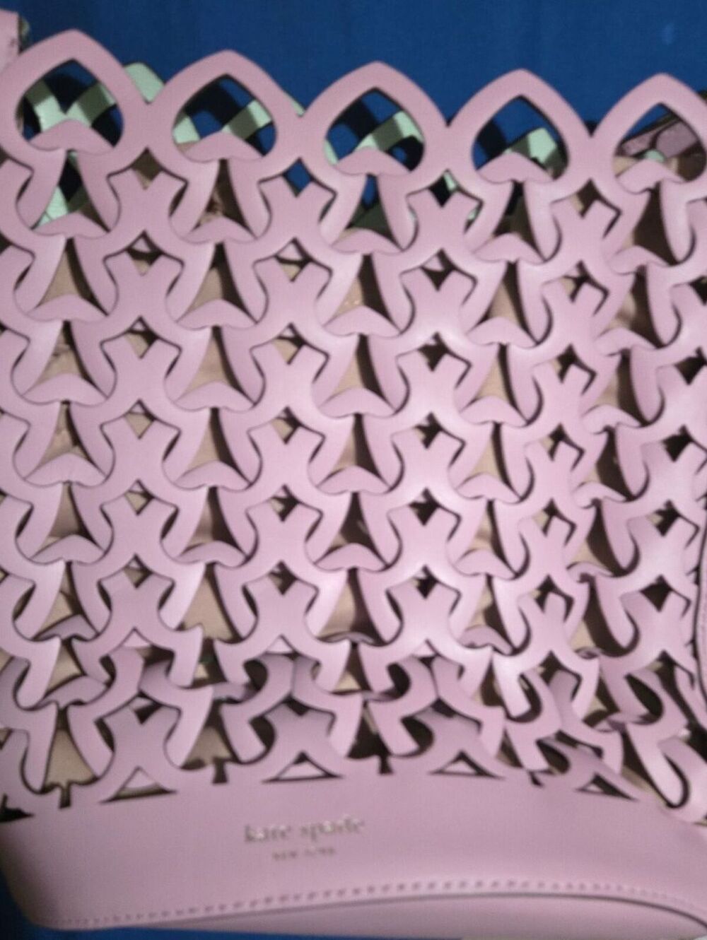 Rare Kate Spade New York Pink Laser Cut interlocking hearts Leather Tote Bag